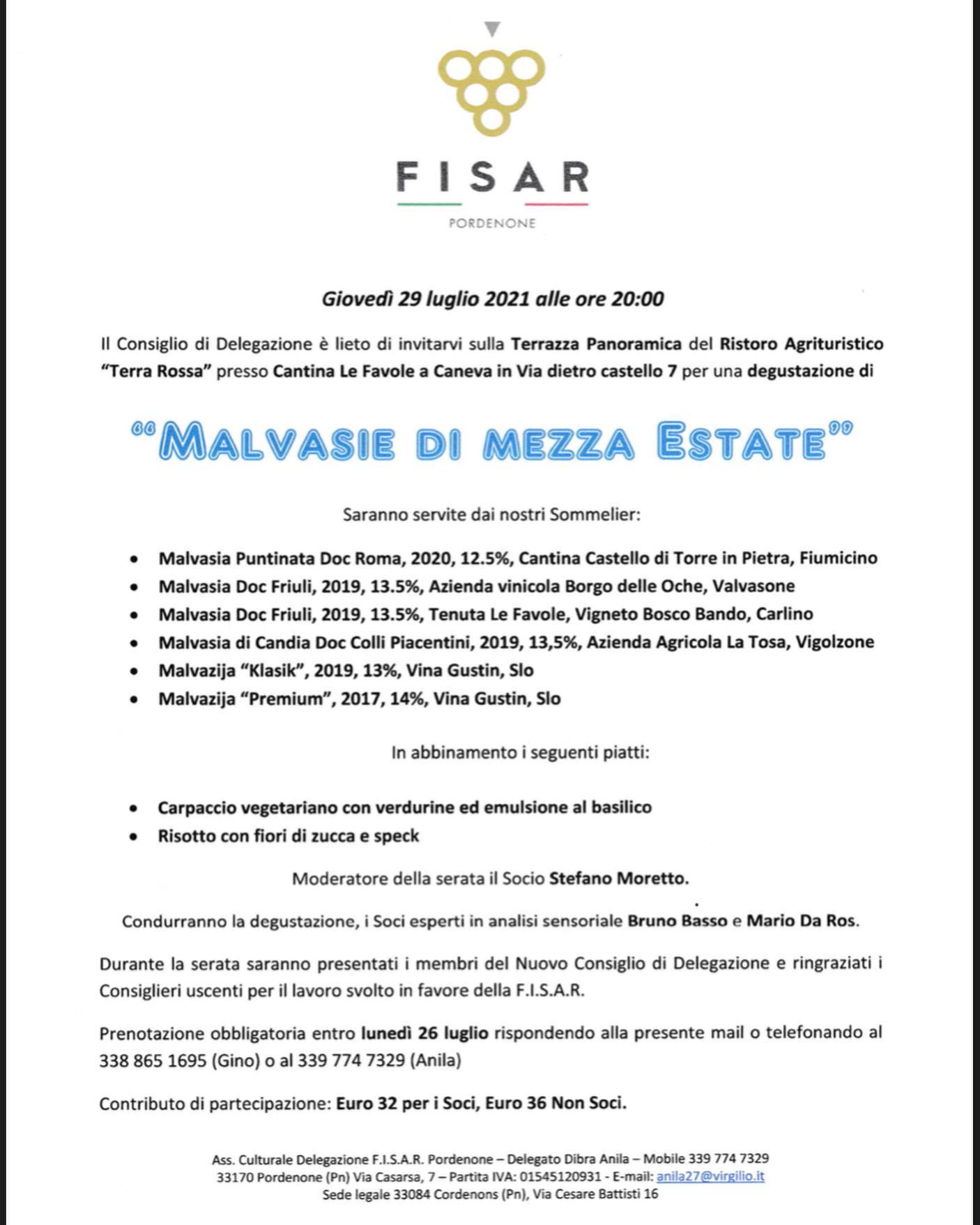 Evento Fisar Malvasie di Mezza Estate TerraRossa Caneva